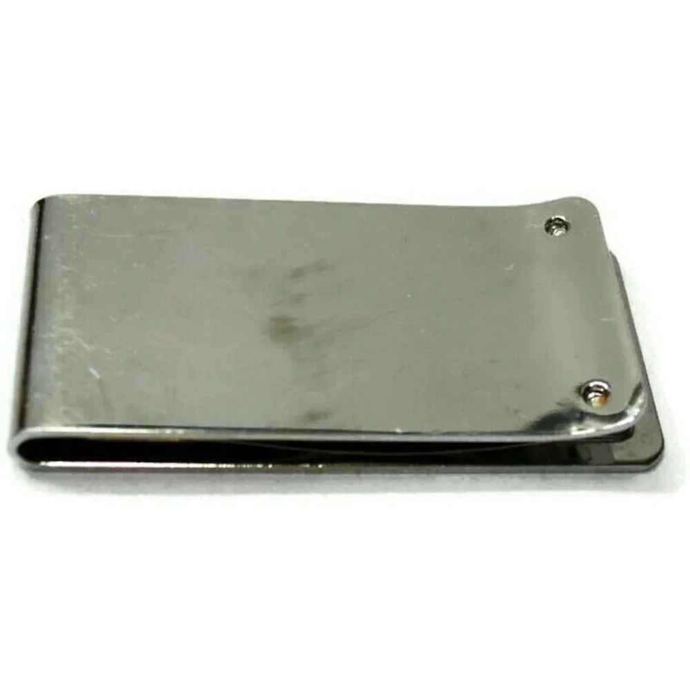 Money Clip Stainless Steel Black Leather Insert Credit Card Cash ID Holder